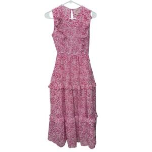 Banjanan‎ Iris Dress in Surf Floral Size Small Pink & White Smocked Pockets